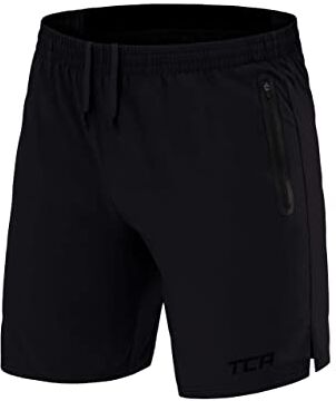 TCA Elite Tech Pantaloncini Corti Uomo Sportivi da Corsa con Tasche Laterali con Zip Nero, XS