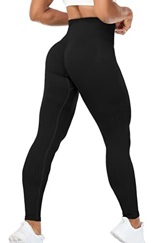 STARBILD Leggins Sportivi da Donna Push Up Sexy, Pantaloni Palestra Vita Alta Scrunch Butt, Seamless Calzamaglie per Yoga Fitness, F8360 Solido Nero L