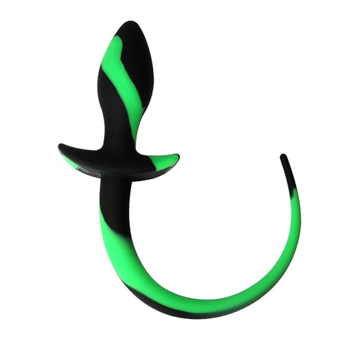 ROMANTICSI Puntello massaggiante bicolore in silicone morbido, liscio, comodo da indossare, lunghezza coda 220 mm, testa affusolata,Black green