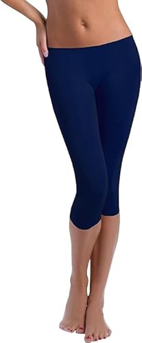 FUNGO Leggins 3/4 Donna Cotone Pantaloni Yoga Donna Leggins Cotone Donna Leggins Capri Donna Cotone Leggings Sportivi Donna f34 (40, Blu Scuro)