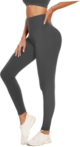 ACTINPUT Leggins Donna Vita Alta Leggings con Tasche Fitness Sportivi Donna Pantaloni Yoga Controllo della Pancia Opaco Elastici Morbido Leggings(Grigio,L-XL)