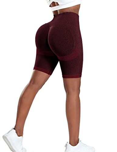 STARBILD Leggins Sportivi da Donna Corto Seamless Push Up Sexy Booty Scrunch Vita Alta Elastico Pantaloncini Allenamento Shorts per Yoga Palestra Fitness, E5920 Shorts Contorno Rosso Scuro M