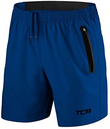 TCA Elite Tech Pantaloncini Corti Uomo Sportivi da Corsa con Tasche Laterali con Zip Blu, XS