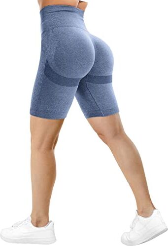 TAYOEA Pantaloncini Ciclimo Donna portivi Collant Cora Legging a Vita Alta Pantaloncini da Corti Yoga da Paletra Puh Up Butt crunch Opaco enza Cuciture Contorno orrio Blu,