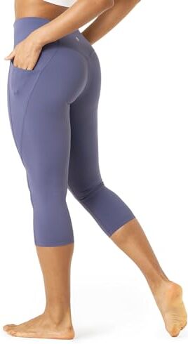 LAPASA Leggings Sportivi Capri Donna 3/4 L02A1/B1 Pantaloni Yoga Vita Alta Elasticizzati Allenamento Corsa Spinning Palestra Fitness Zumba Push Up Blu Acciaio XL