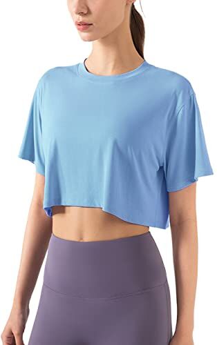 Hanyomo Donna Fitness Allenamento Top Corto Manica Corta Yoga Magliette Atletico Running Magliette Sportive Luce Blu M