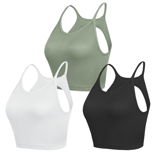 Uniexcosm Reggiseno Sportivo da Donna Cotone Reggiseno Sportivo Donna Reggiseni Senza Ferretto con Imbottitura per Fitness Yoga Running Nero+Bianco+Verde S