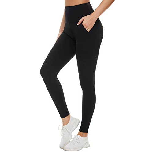 ACTINPUT Leggins Donna Vita Alta Leggings con Tasche Fitness Sportivi Donna Pantaloni Yoga Controllo della Pancia Opaco Elastici Morbido Leggings(Nero,S-M)