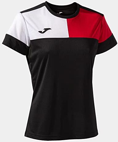 Joma Maglia a Manica Corta Donna Crew V Nero Rosso Bianco