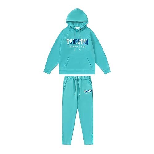 BIXPAK Set di Tuta da Uomo e Donne Ricamo Trapstar di Marca alla Moda,Giacca con Cappuccio E Pantaloni,Felpa con Cappuccio,Set Felpa in Pile con Cappuccio (S, Green)