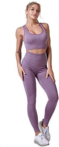 Jamron Donna Set di Abbigliamento Yoga Reggiseno Sportivo+Leggings 2 Pezzi Tuta Sportiva Palestra Fitness Activewear Viola-2 SN071202 S