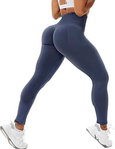 STARBILD Leggins Sportivi da Donna Push Up Sexy, Pantaloni Palestra Vita Alta Scrunch Butt, Seamless Calzamaglie per Yoga Fitness, F6080-Blu S