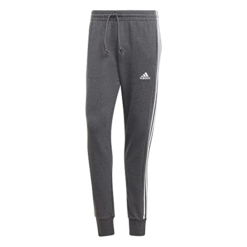 Adidas Essentials French Terry Tapered Cuff 3-Stripes Joggers Pantaloni sportivi, Dark Grey Heather/White, L Uomo
