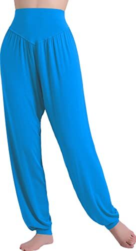 HOEREV Super Doux Spandex Pantalone Modale Harem Yoga Pilates,Blu,S