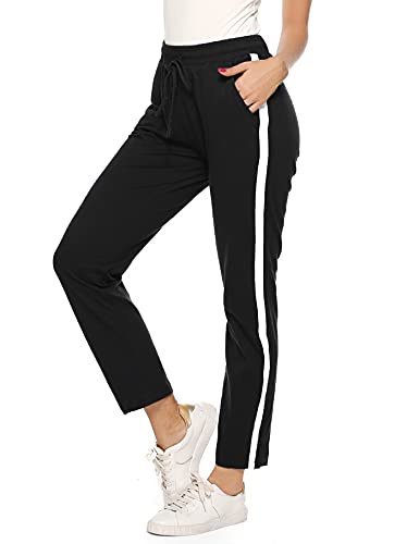 Aseniza Pantaloni Sportivi Donna in Cotone,Pantaloni Lunghi Jogger Donna con Tasche,Casual Larghi Pantaloni con Coulisse per Allenamento Jogging Fitness Palestra,Nero B,S