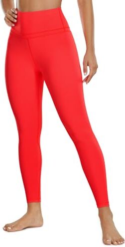 CRZ YOGA Donna Vita Alta Yoga Fitness Spandex Palestra Pantaloni Sportivi 7/8 Leggins con Tasche 64cm Rosso Profondo 44