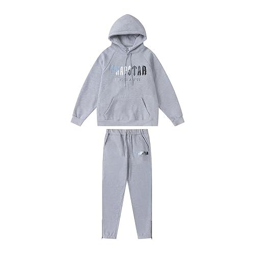 BIXPAK Set di Tuta da Uomo e Donne Ricamo Trapstar di Marca alla Moda,Giacca con Cappuccio E Pantaloni,Felpa con Cappuccio,Set Felpa in Pile con Cappuccio (S, Grey G)