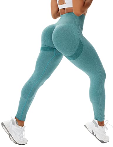 STARBILD Leggins Sportivi da Donna Push Up Sexy, Pantaloni Palestra Vita Alta Scrunch Butt, Seamless Calzamaglie per Yoga Fitness, F5790 Push Up Verde Scuro L