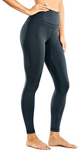 CRZ YOGA Donna Vita Alta Yoga Fitness Spandex Palestra Pantaloni Sportivi 7/8 Leggins con Tasche 64cm Melanite-R009S 42