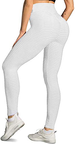 Memoryee Leggins Donna Sportivi Anticellulite Pantaloni Push up Booty Pantacollant Vita Alta Fitness Elastici Taglia Grossa Leggings Yoga/Style1-White/S