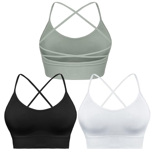 Sykooria Reggiseno Sportivo Donna Top Reggiseno Donna Senza Ferretto con Imbottito Top Donna Fitness Supporto Bustino per Yoga Running 295-Nero+Bianco+Verde XL