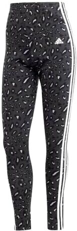 Adidas Essentials 3-Stripes Animal Print Leggings, Grey/Carbon/Black, XL Women's