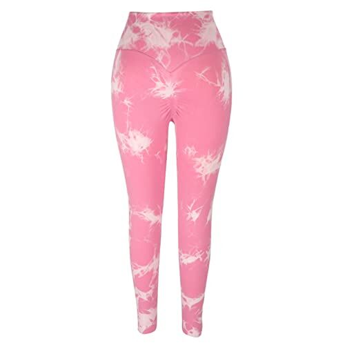 Brrnoo Pantaloni da Yoga Tie-dye, Pantaloni da Yoga da Donna, Pantaloni da Yoga Fitness a Vita Alta (rosa) (S)