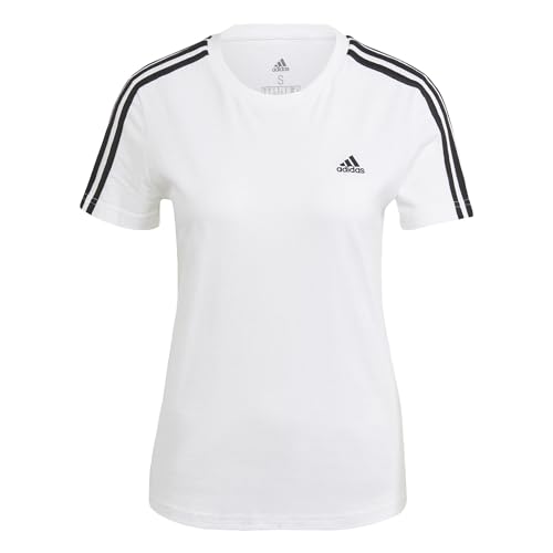 Adidas Essentials Slim 3-Stripes, T-shirt, Donna, White/Black, M
