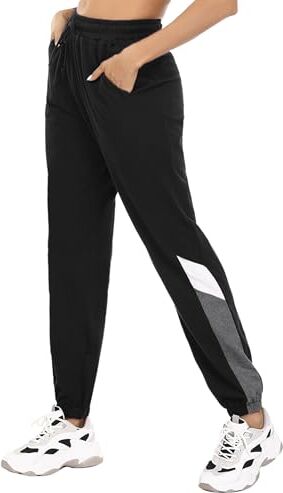 Marvmys Pantaloni Tuta Donna Cotone Colori Contrastanti Pantaloni Sportivi Donna Pantaloni Running Donna Pantaloni Casual Yoga Fitness Larghi Trekking Nero-A S