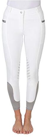 PFIFF 102847 Pantaloni da equitazione "Helen", da donna, con inserti sulle ginocchia, colore: Bianco/Grigio 42