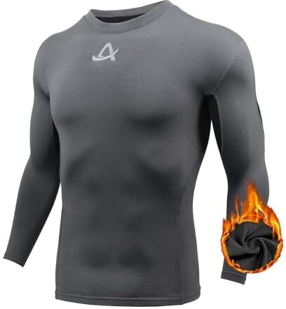 AMZSPORT Maglia Compressione Termica da Uomo in Pile Manica Lunga Top Baselayer Maglietta per Sport Invernali, Grigio XL