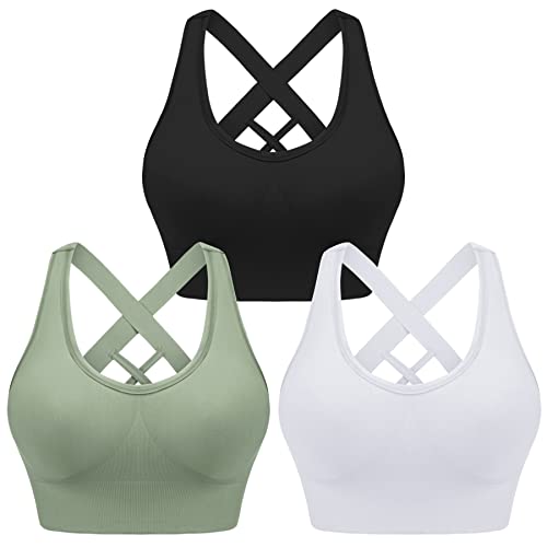 Leversic Reggiseno Sportivo da Donna Reggiseno Yoga Top Fitness Donna Imbottito Senza Ferretto Reggiseni Push Up per Yoga Jogging Gym Nero+Bianco+Verde S