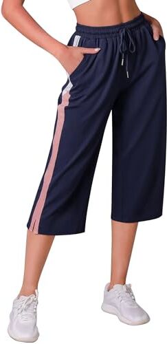 iClosam Pantaloni 3/4 da Tuta Donna Larghi Pantaloncini Sportivi Donna Colore a Contrasto Pantaloni Casual Vita Alta per Estivi Pantaloni Capri per Jogging Fitness Sport S-XXL