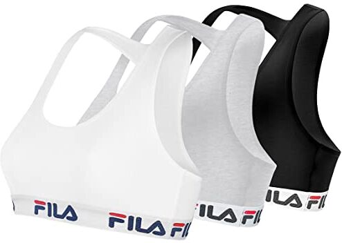 Fila Reggiseno Sportivo Donna in cotone, senza rinforzo, set di 3, Nero, Grigio, Bianco, Taglie XL