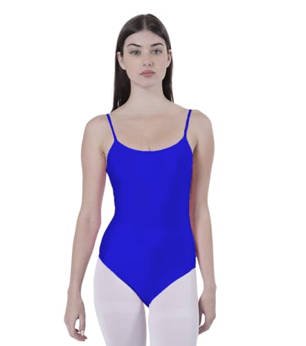 Carnavalife Body Body da danza balletto ginnastica donna bretelle senza maniche con scollo rotondo e copri schiena, body non trasparente aderente per danza ginnastica ritmica, blu, M