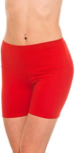 Alkato Pantaloncini Corti Hotpants a Vita Alta da Donna, Pantaloncini Lunghi/Rosso, 46