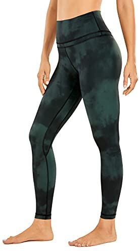 CRZ YOGA Donna Vita Alta Yoga Fitness Spandex Palestra Pantaloni Sportivi 7/8 Leggins con Tasche 64cm Fiori Tie-Dye Verde smeraldo-R009 44