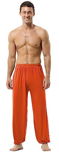 HOEREV Uomo Donna Super Soft Yoga Pantaloni Taiji Lounge Pant, Arancia, XXXL