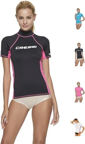 Cressi Rash Guard, Maglia Protettiva a Maniche Corte, in Speciale Tessuto Elastico, Protezione Solare UV/UPF 50+ Donna, Nero/Rosa, XL