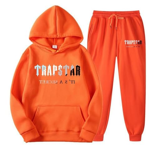 OverstepA Tuta Trapstar Uomo Donna, 2 Pezzi Completo Trapstar London con Logo Stampato, Unisex Felpa con Cappuccio in Plie e Pantaloni, Trapstar Tuta Jogging Sportiva Set Autunno Inverno