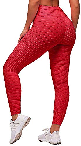 Memoryee Leggins Donna Sportivi Anticellulite Pantaloni Push up Booty Pantacollant Vita Alta Fitness Elastici Taglia Grossa Leggings Yoga/Red/M