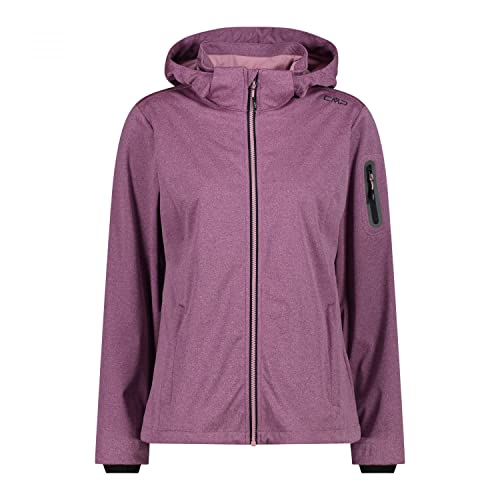 CMP Giacca melange in light softshell da donna con cappuccio removibile, Pink Fluo Mel., 40