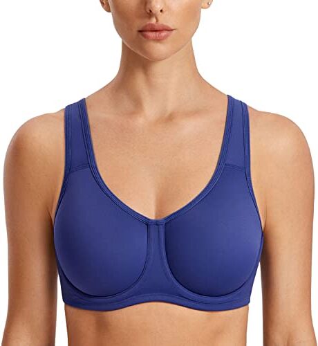 SYROKAN Donna Reggiseno Sportivo con Ferretto Sostegno Forte Taglie Forti con Regolabili Spalline Blu Notte 6D