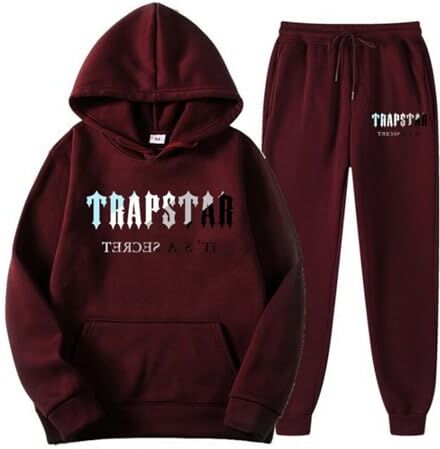 OverstepA Tuta Trapstar Uomo Donna, 2 Pezzi Completo Trapstar London con Logo Stampato, Unisex Felpa con Cappuccio in Plie e Pantaloni, Trapstar Tuta Jogging Sportiva Set Autunno Inverno