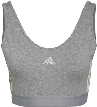 Adidas Essentials 3-stripes Crop Top senza maniche, Medium Grey Heather/White, L Donna