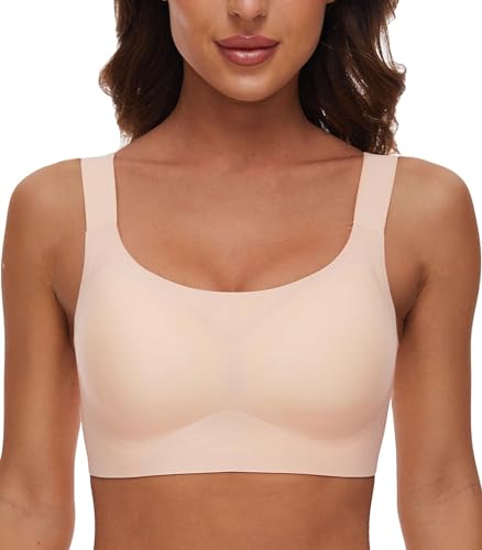 Yutdeng Reggiseno Senza Ferretto Senza Cuciture Reggiseno Top Sportivo Donna Zero Feel Reggiseno Push Up Invisibile Imbottitura Removibile e Cinghie Regolabili Bralette Bustino,Beige,XL