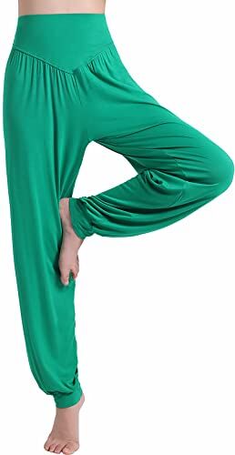 HOEREV Super Doux Spandex Pantalone Modale Harem Yoga Pilates,Verde,XS