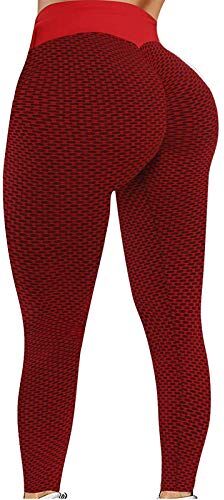 Generic Leggings da palestra da donna, a vita alta, sexy, in pizzo, patchwork e yoga, leggings sportivi, per corsa, allenamento (03C-rosso, XS)