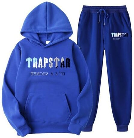 OverstepA Tuta Trapstar Uomo Donna, 2 Pezzi Completo Trapstar London con Logo Stampato, Unisex Felpa con Cappuccio in Plie e Pantaloni, Trapstar Tuta Jogging Sportiva Set Autunno Inverno