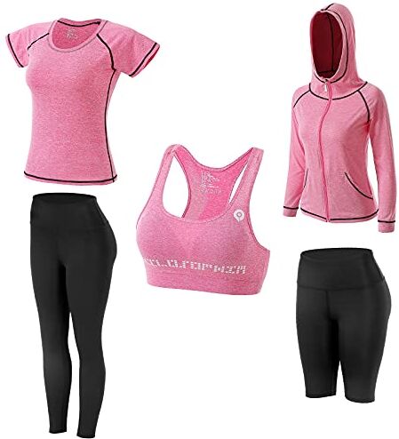 JULY'S SONG 5 Pezzi Completo Sportivo Donna Tute da Ginnastica Set Abbigliamento Running Donna Completo Yoga Tuta Fitness Donna Pilates Jogging Sportive Abbigliamento